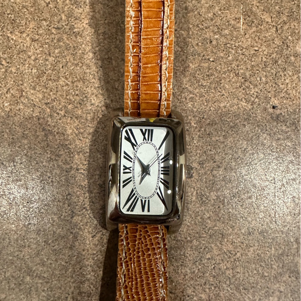 Brown Leather Strap Watch with Silver Dial